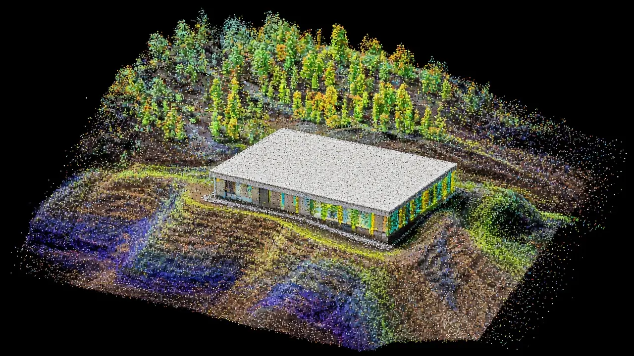 Yapı ve araziyi gösteren LiDAR nokta bulutu